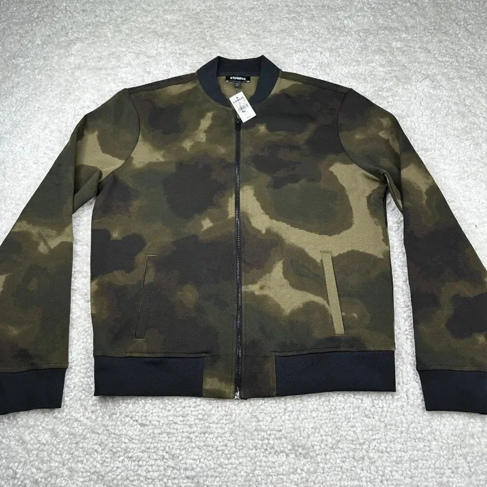 Express Camo Bomber Full Zip Jacket Green